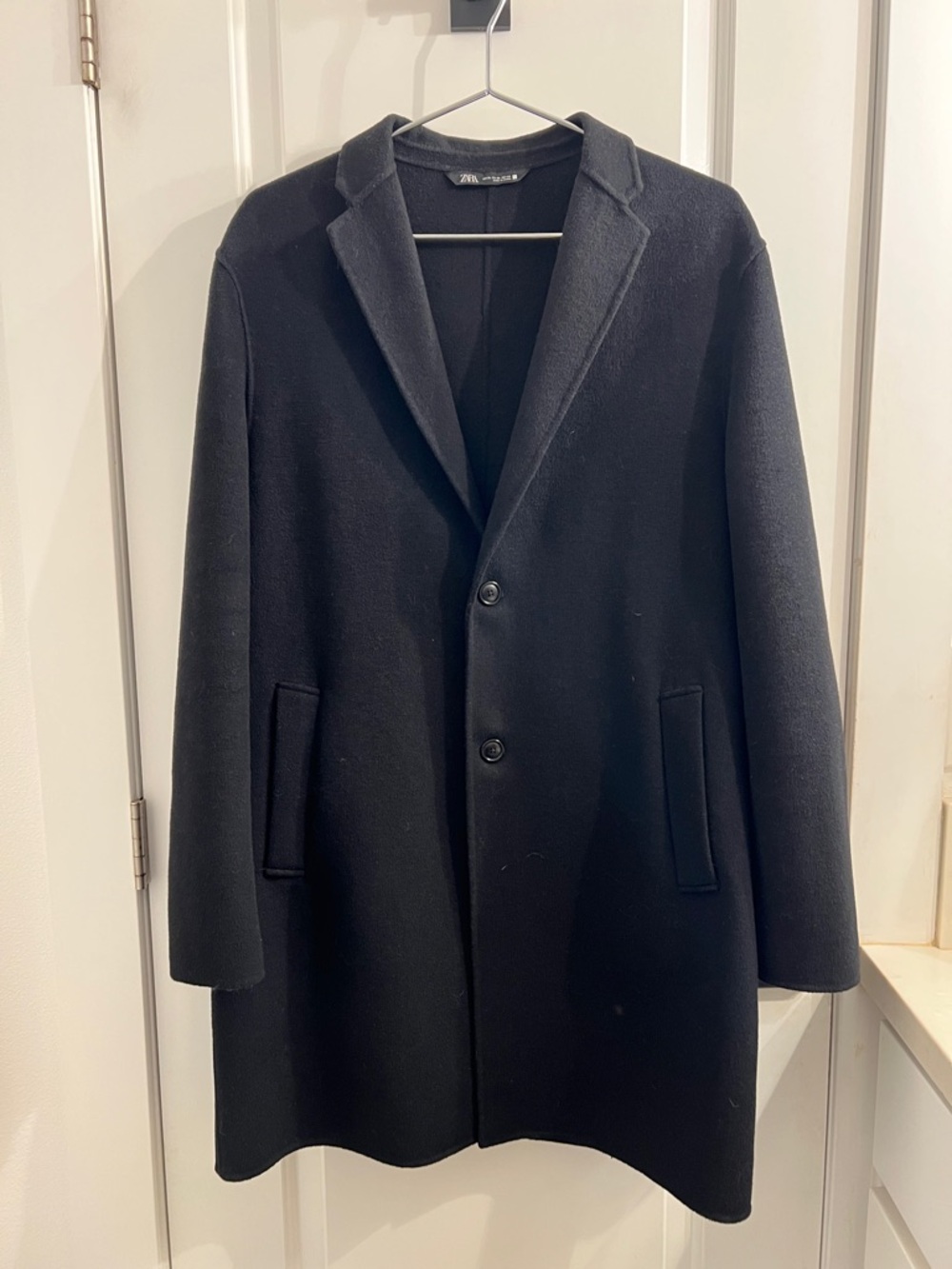 Zara Black Single-Breasted Wool-Blend Pea Coat